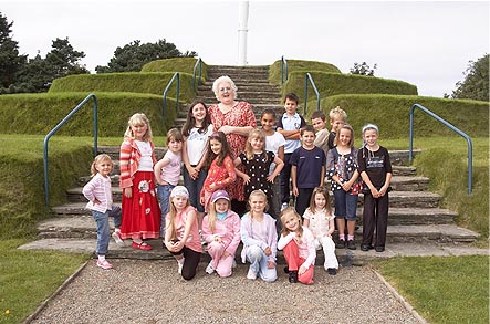 Barbara and Students in front of Tynwald Hill